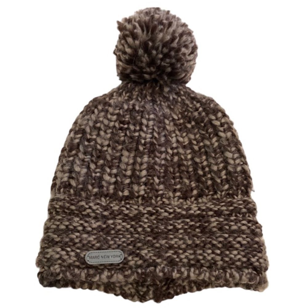 Marc New York, brown and gray slouchy beanie with pom